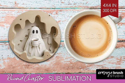 3D Halloween Round Coaster - Spooky Coaster Sublimation Sublimation OrangeBrushStudio 