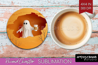3D Halloween Round Coaster - Spooky Coaster Sublimation Sublimation OrangeBrushStudio 