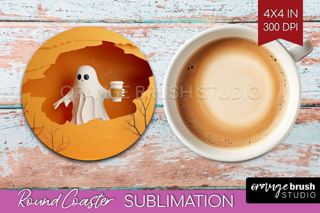 3D Halloween Round Coaster - Spooky Coaster Sublimation Sublimation OrangeBrushStudio 