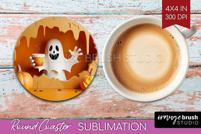 3D Halloween Round Coaster - Spooky Coaster Sublimation Sublimation OrangeBrushStudio 
