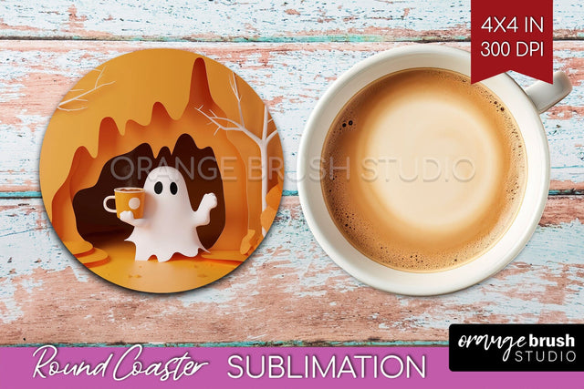 3D Halloween Round Coaster - Spooky Coaster Sublimation Sublimation OrangeBrushStudio 