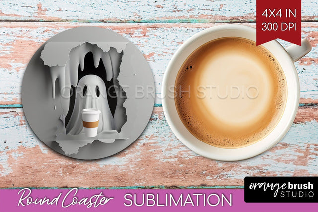 3D Halloween Round Coaster - Spooky Coaster Sublimation Sublimation OrangeBrushStudio 