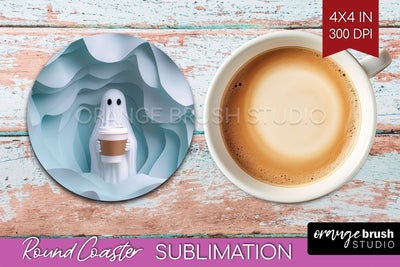 3D Halloween Round Coaster - Spooky Coaster Sublimation Sublimation OrangeBrushStudio 