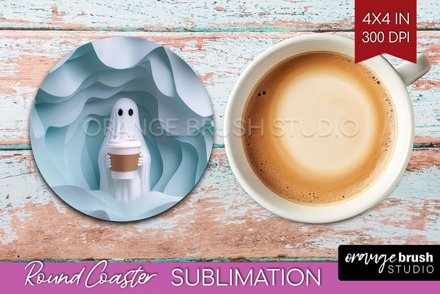 3D Halloween Round Coaster - Spooky Coaster Sublimation Sublimation OrangeBrushStudio 