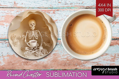 3D Halloween Round Coaster - Spooky Coaster Sublimation Sublimation OrangeBrushStudio 