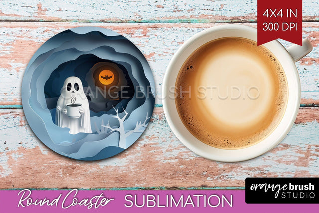 3D Halloween Round Coaster - Spooky Coaster Sublimation Sublimation OrangeBrushStudio 