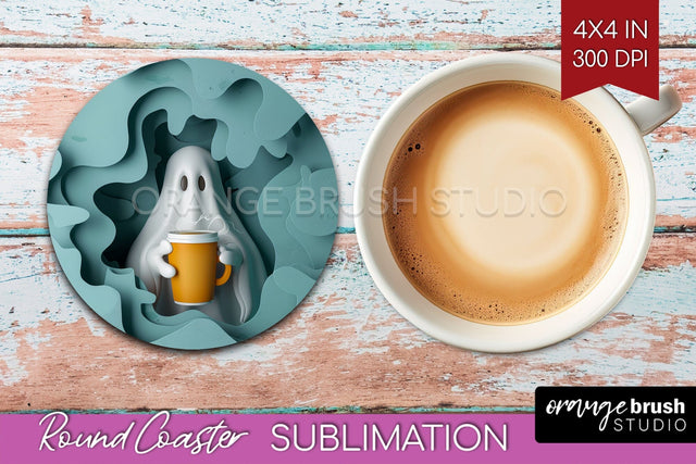 3D Halloween Round Coaster - Spooky Coaster Sublimation Sublimation OrangeBrushStudio 