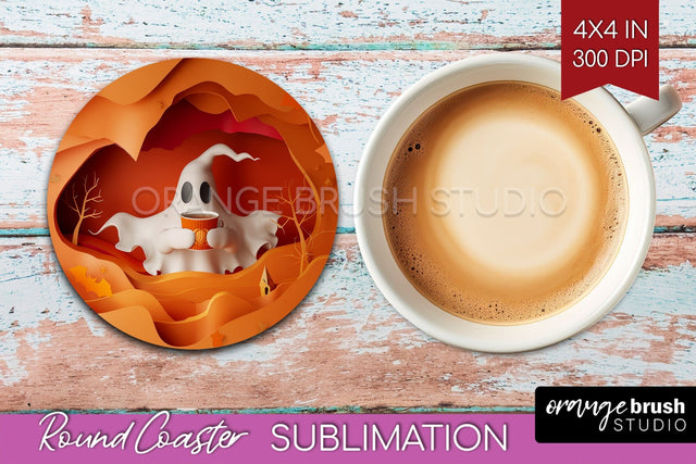 3D Halloween Round Coaster - Spooky Coaster Sublimation Sublimation OrangeBrushStudio 
