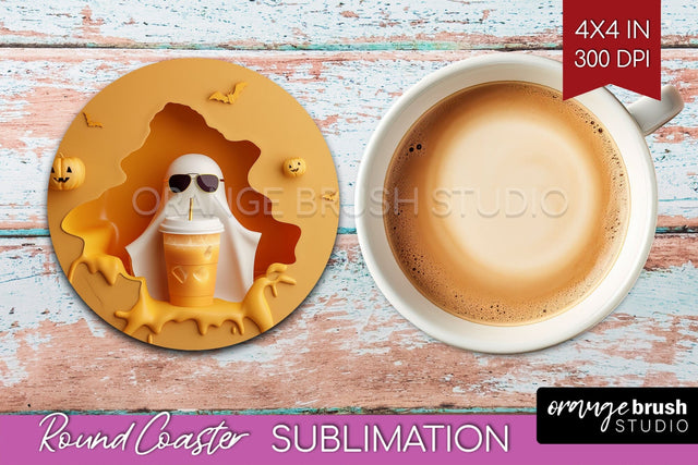 3D Halloween Round Coaster - Spooky Coaster Sublimation Sublimation OrangeBrushStudio 