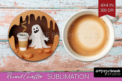3D Halloween Round Coaster - Spooky Coaster Sublimation Sublimation OrangeBrushStudio 
