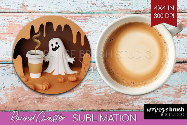 3D Halloween Round Coaster - Spooky Coaster Sublimation Sublimation OrangeBrushStudio 