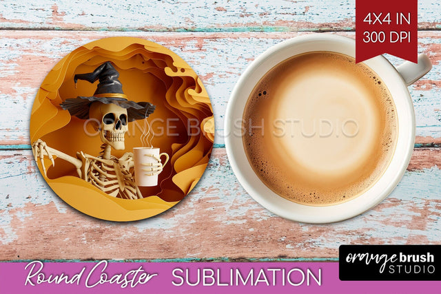 3D Halloween Round Coaster - Spooky Coaster Sublimation Sublimation OrangeBrushStudio 