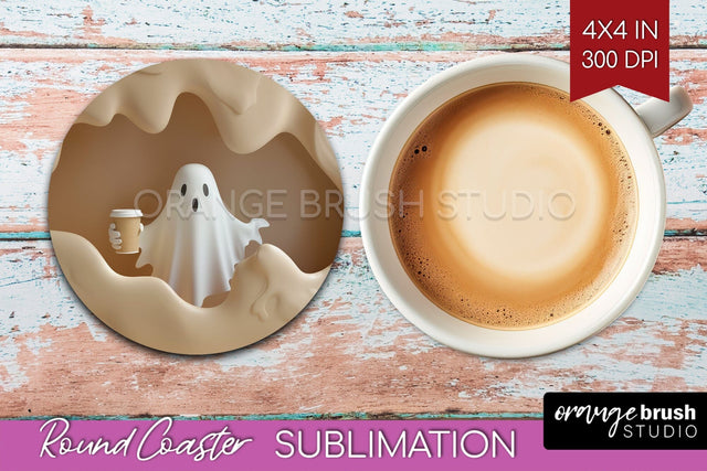 3D Halloween Round Coaster - Spooky Coaster Sublimation Sublimation OrangeBrushStudio 
