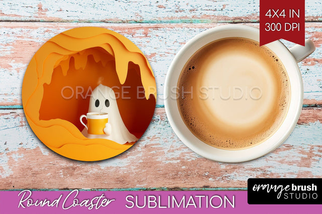 3D Halloween Round Coaster - Spooky Coaster Sublimation Sublimation OrangeBrushStudio 