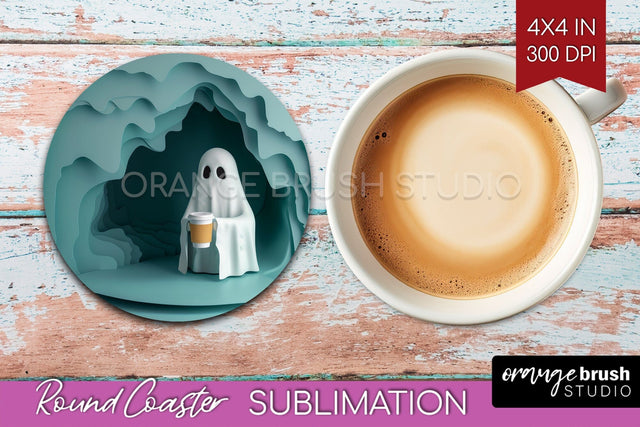 3D Halloween Round Coaster - Spooky Coaster Sublimation Sublimation OrangeBrushStudio 