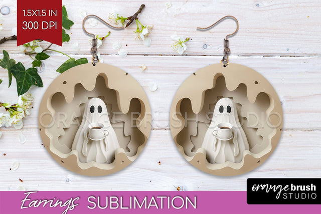 3D Halloween Round Earrings, Spooky Earring Sublimation Sublimation OrangeBrushStudio 