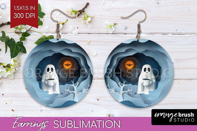 3D Halloween Round Earrings, Spooky Earring Sublimation Sublimation OrangeBrushStudio 
