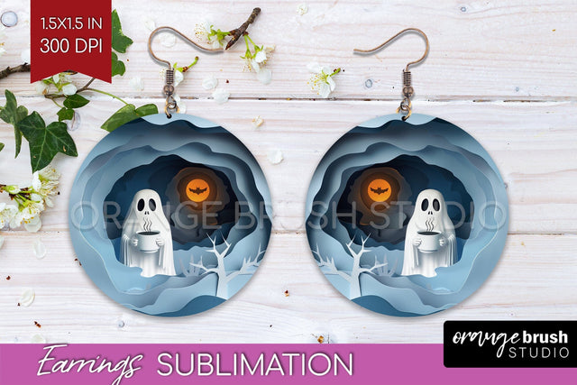 3D Halloween Round Earrings, Spooky Earring Sublimation Sublimation OrangeBrushStudio 