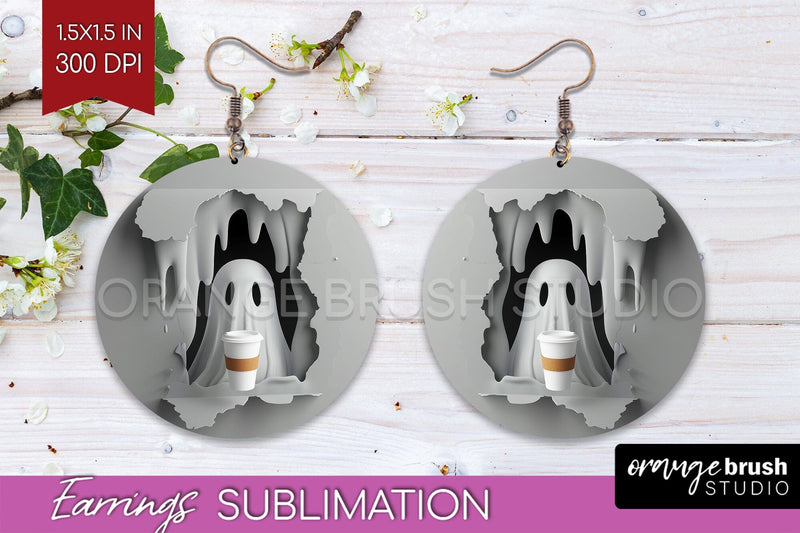 3D Halloween Round Earrings, Spooky Earring Sublimation Sublimation OrangeBrushStudio 