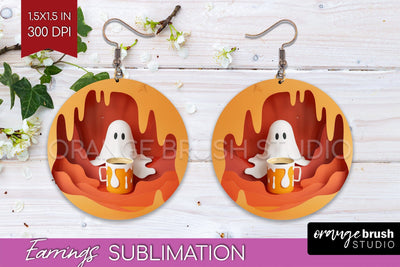3D Halloween Round Earrings, Spooky Earring Sublimation Sublimation OrangeBrushStudio 
