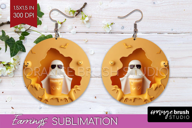3D Halloween Round Earrings, Spooky Earring Sublimation Sublimation OrangeBrushStudio 
