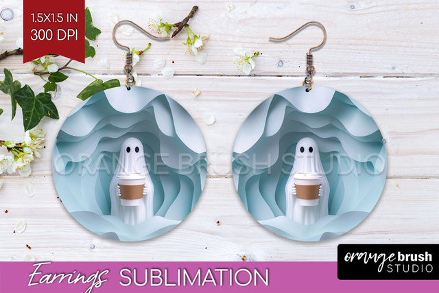 3D Halloween Round Earrings, Spooky Earring Sublimation Sublimation OrangeBrushStudio 