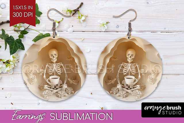 3D Halloween Round Earrings, Spooky Earring Sublimation Sublimation OrangeBrushStudio 
