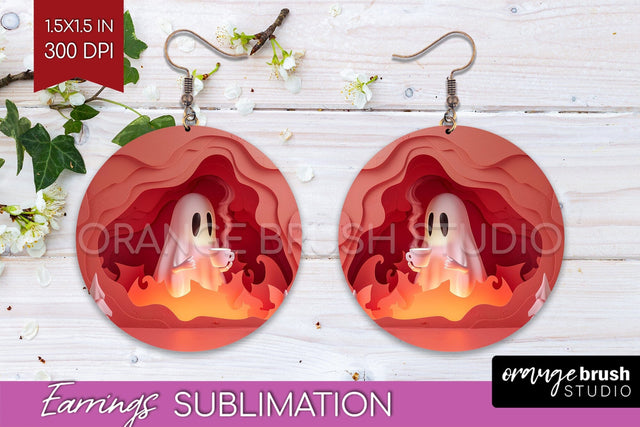 3D Halloween Round Earrings, Spooky Earring Sublimation Sublimation OrangeBrushStudio 