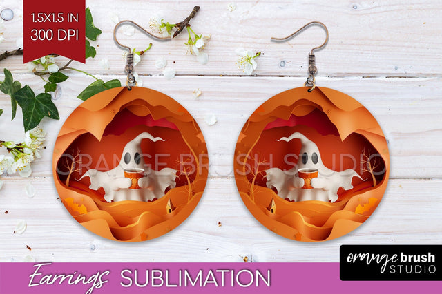 3D Halloween Round Earrings, Spooky Earring Sublimation Sublimation OrangeBrushStudio 