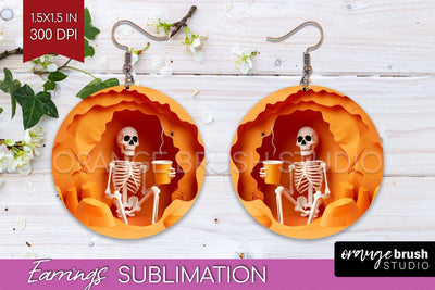 3D Halloween Round Earrings, Spooky Earring Sublimation Sublimation OrangeBrushStudio 