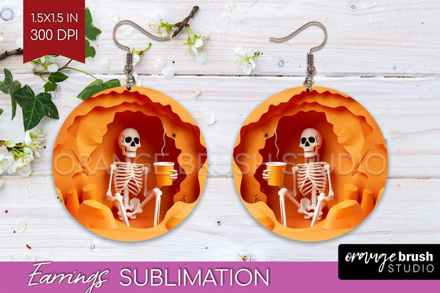 3D Halloween Round Earrings, Spooky Earring Sublimation Sublimation OrangeBrushStudio 