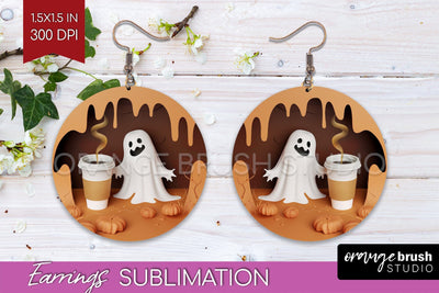 3D Halloween Round Earrings, Spooky Earring Sublimation Sublimation OrangeBrushStudio 
