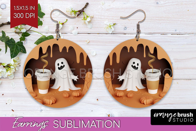 3D Halloween Round Earrings, Spooky Earring Sublimation Sublimation OrangeBrushStudio 