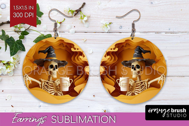 3D Halloween Round Earrings, Spooky Earring Sublimation Sublimation OrangeBrushStudio 