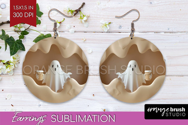 3D Halloween Round Earrings, Spooky Earring Sublimation Sublimation OrangeBrushStudio 