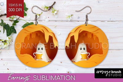 3D Halloween Round Earrings, Spooky Earring Sublimation Sublimation OrangeBrushStudio 