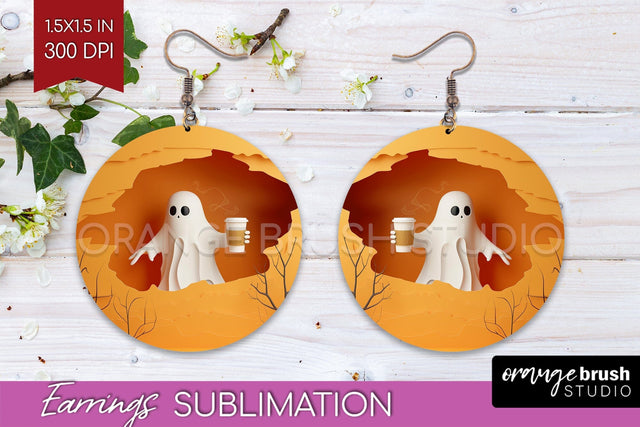 3D Halloween Round Earrings, Spooky Earring Sublimation Sublimation OrangeBrushStudio 