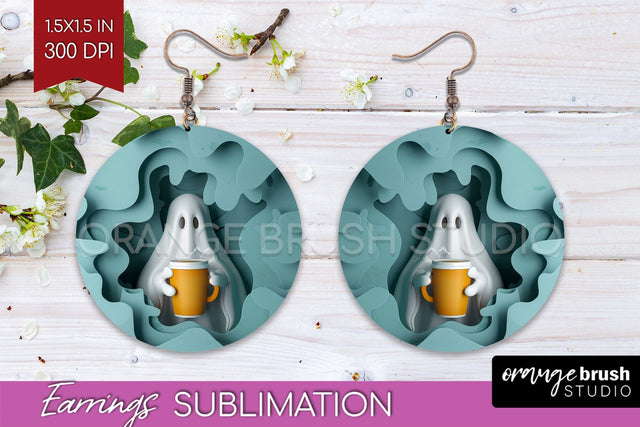 3D Halloween Round Earrings, Spooky Earring Sublimation Sublimation OrangeBrushStudio 