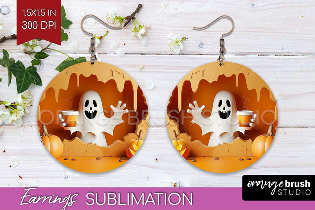 3D Halloween Round Earrings, Spooky Earring Sublimation Sublimation OrangeBrushStudio 