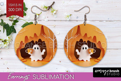 3D Halloween Round Earrings, Spooky Earring Sublimation Sublimation OrangeBrushStudio 
