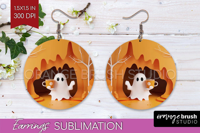 3D Halloween Round Earrings, Spooky Earring Sublimation Sublimation OrangeBrushStudio 