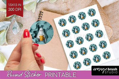 3D Halloween Round Sticker - Spooky Printable Sticker Sheet Sublimation OrangeBrushStudio 
