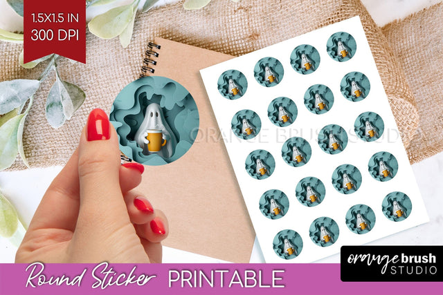 3D Halloween Round Sticker - Spooky Printable Sticker Sheet Sublimation OrangeBrushStudio 