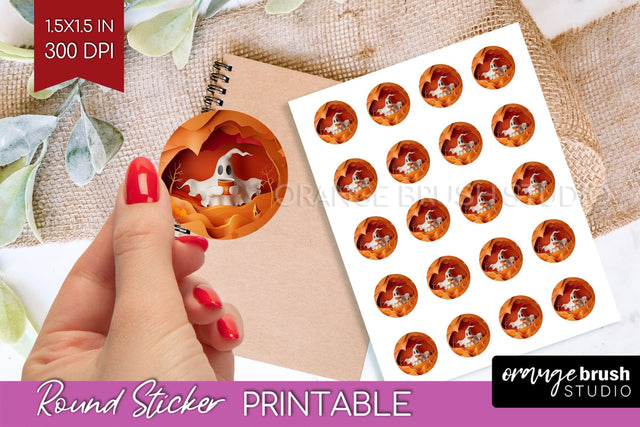 3D Halloween Round Sticker - Spooky Printable Sticker Sheet Sublimation OrangeBrushStudio 