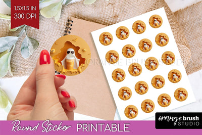 3D Halloween Round Sticker - Spooky Printable Sticker Sheet Sublimation OrangeBrushStudio 