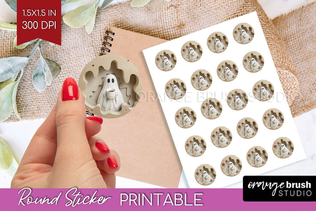 3D Halloween Round Sticker - Spooky Printable Sticker Sheet Sublimation OrangeBrushStudio 