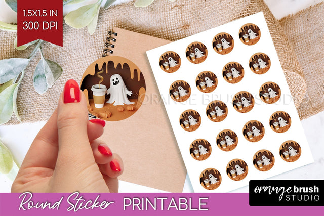 3D Halloween Round Sticker - Spooky Printable Sticker Sheet Sublimation OrangeBrushStudio 