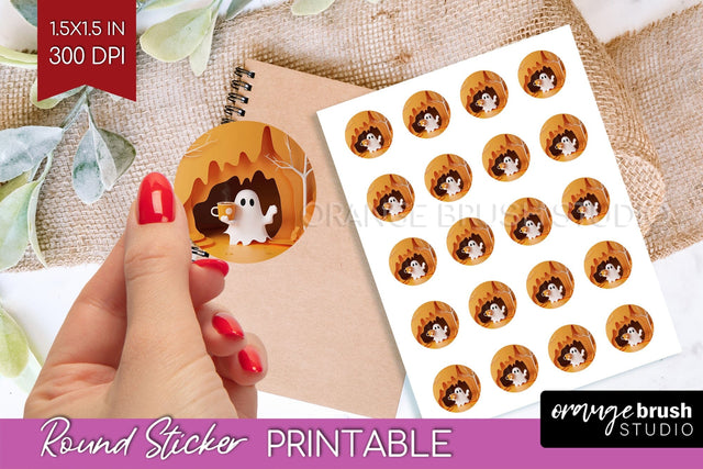 3D Halloween Round Sticker - Spooky Printable Sticker Sheet Sublimation OrangeBrushStudio 