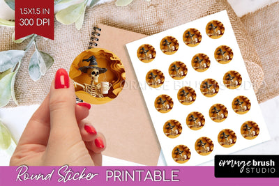 3D Halloween Round Sticker - Spooky Printable Sticker Sheet Sublimation OrangeBrushStudio 