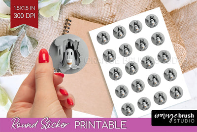 3D Halloween Round Sticker - Spooky Printable Sticker Sheet Sublimation OrangeBrushStudio 